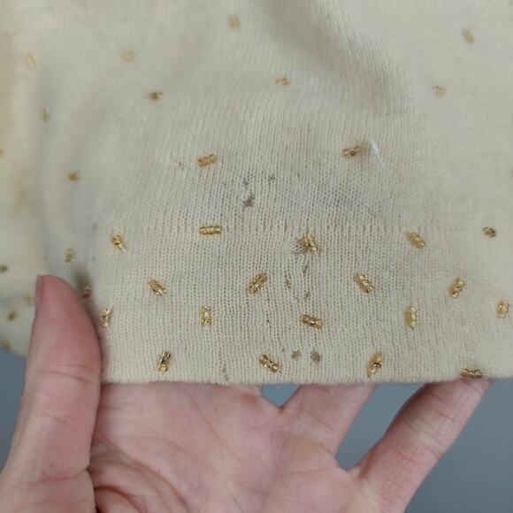 Vintage 1960s Marchessa Beaded Tank Top Womens Small 36 Cream Wool Angora FLAWED - Picture 4 of 10